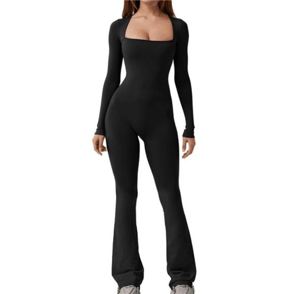 Square Neck Long Sleeve Jumpsuit